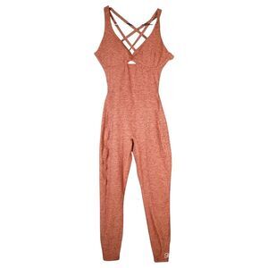Bombshell Sportswear Sculpt Bodysuit Jumpsuit Womens L Burnt Orange Strappy Back